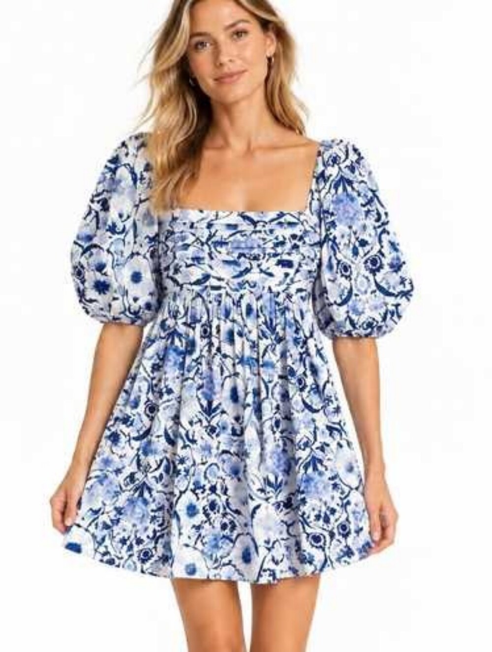 ABERCROMBIE A&F Emerson Poplin Puff Sleeve Mini Dress Blue White Size Small